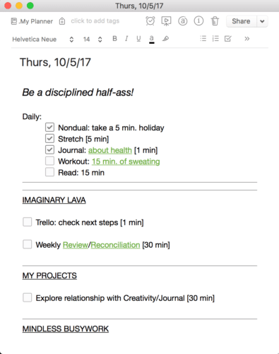 My constantly evolving Evernote daily planner